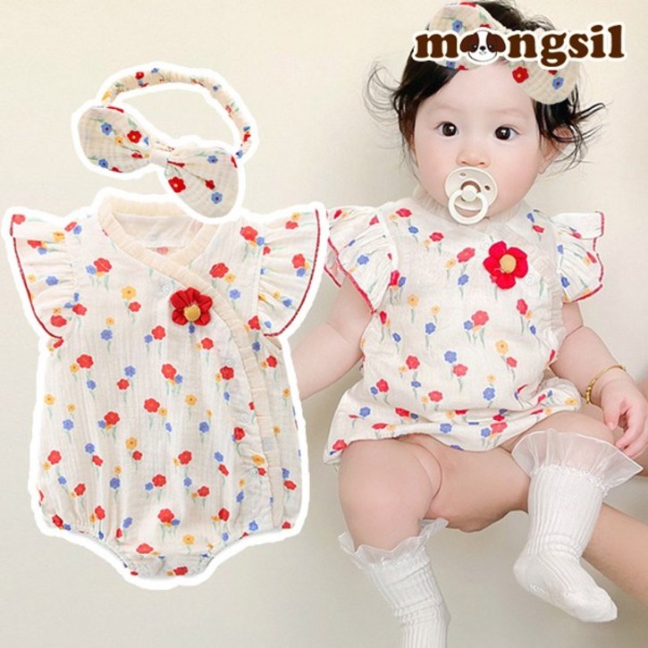 몽실이 거즈면 레드꽃 바디슈트 헤어밴드