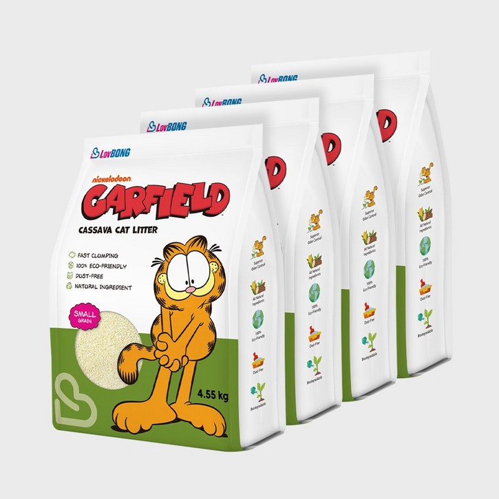 [4개세트] 가필드 고양이모래 그린(가는입자) 4.55kg