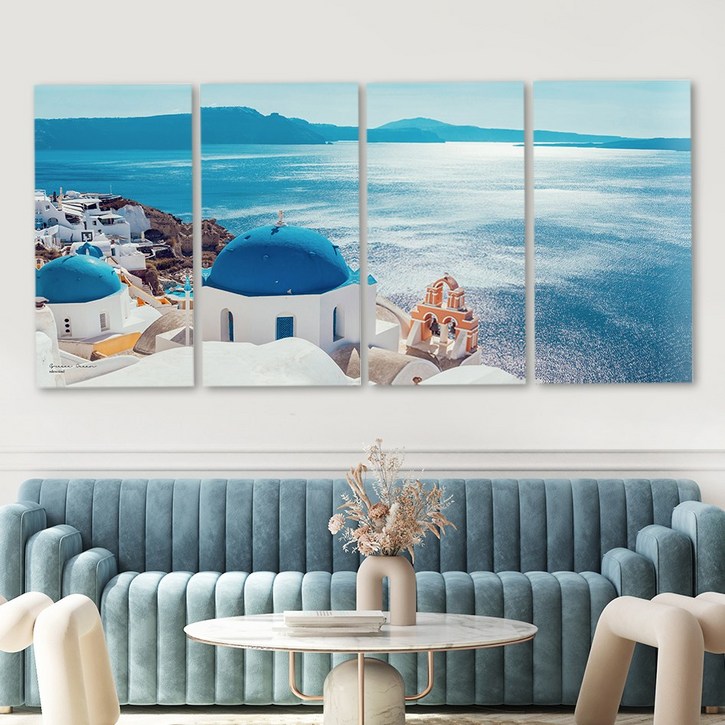 인메이블 거실 인테리어 캔버스 액자 57종 대형 분할 그림 북유럽 카페 풍경 사진 식물 집들이 선물 소품, 06.[I] 그리스해변 4세트