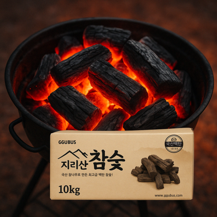 꾸버스 지리산 참숯 10kg 국산 참나무 백탄 바베큐 캠핑 구이용 그릴 박스숯, 1개, 10kg