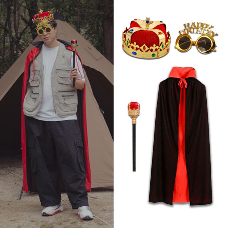 말랑마쥬 아빠 남친 핵인싸만들기 생일파티 남성 왕관 패키지세트, 1개, 왕이된그날kit레드