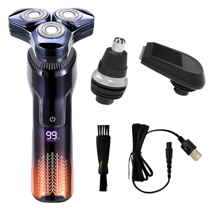 POLIIN 전기 면도기 완전 방수 IPX7 등급 C타입 충전 남자 전동 면도기 KS0272, 토브 블루오렌지