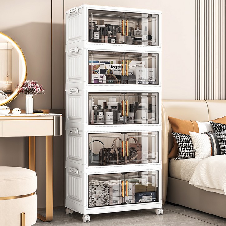 ANYOU 대형 이동식 접이식 수납장 다용도 옷 수납장 거실 정리장 접이식 수납함 리빙박스 다용도 수납장, 3층