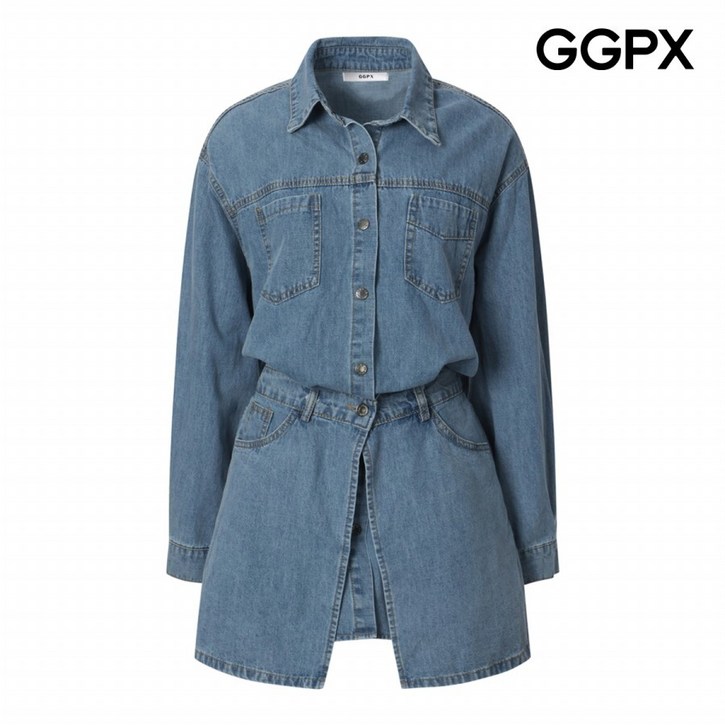 [AK플라자] [GGPX] 랩 세트 데님 미니 원피스 (GQ1ST012B)