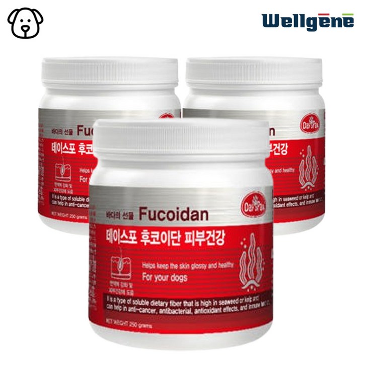 데이스포 후코이단 강아지 영양제 250g 관절 종합 피부 장 영양간식 져키 면역력 간식, 피부건강, 3개