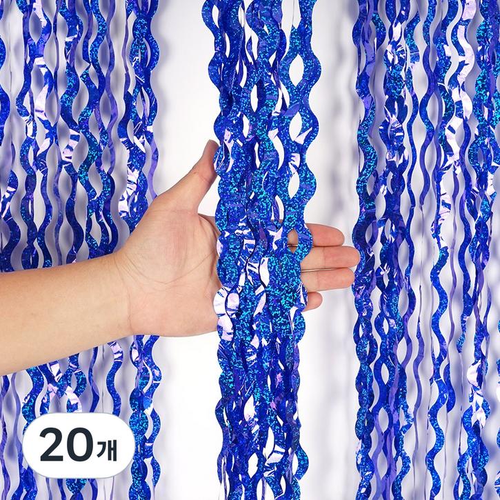 파티짱 웨이브 홀로그램 파티 커튼 장식 포토존 배경, 20개, 웨이브 파티커튼 홀로그램 블루