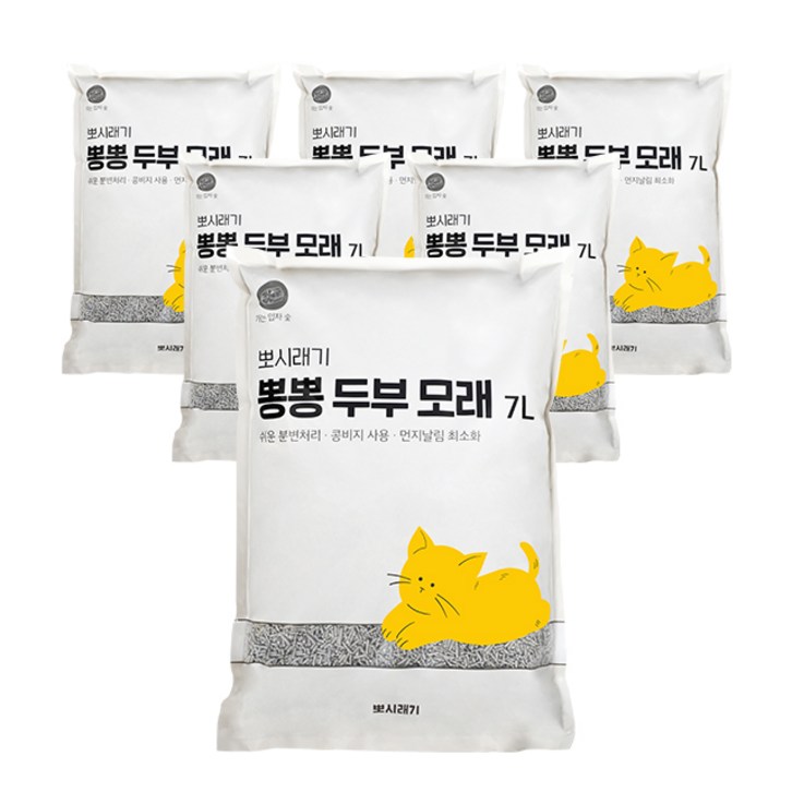 뽀시래기 응고형 고양이 뽕뽕 두부 모래 숯, 7L, 6개, 숯