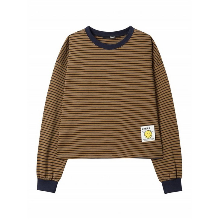 BNX 단가라 스마일 라벨 맨투맨  BX1TS008L0