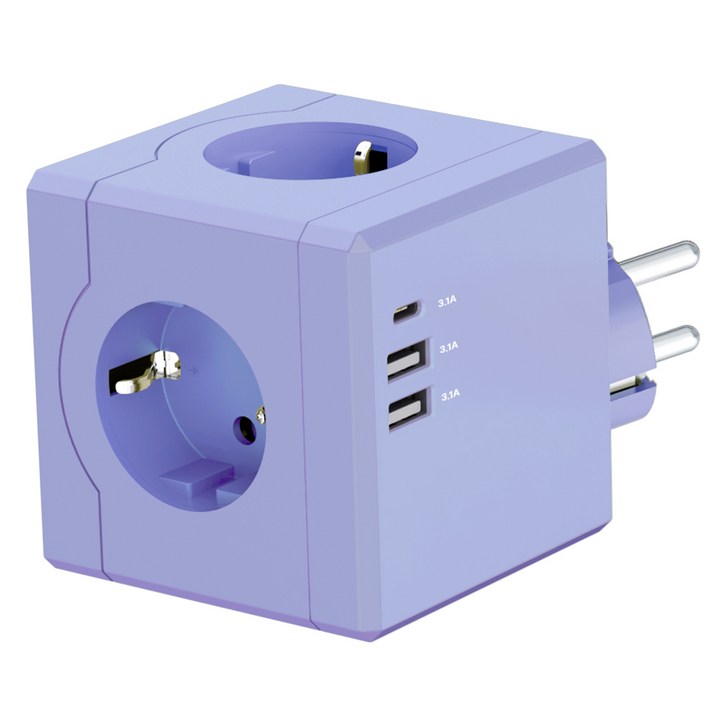티메코 SF코팅 큐브 디자인 멀티탭 4000W 고용량 3구 (USB-A 2개 C타입 1개), 1개, 라벤더 SF01, 7.6cm