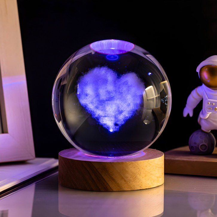 앞날창창 감성 LED 모던 수정구슬 침실 무드등 6cm, 하트구름