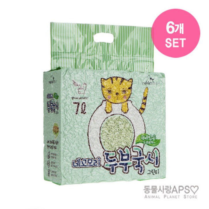 네꼬모리 두부국시(그린티) 7L x6개(set)/두부모래/극세입자, 7L, 6개