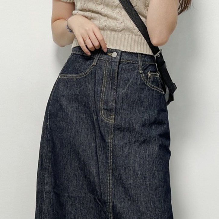 루크 생지 H라인 뒷트임 롱스커트 생지