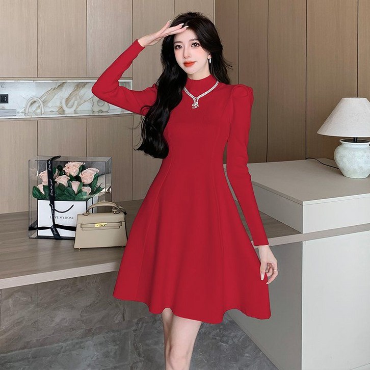 하프 터틀넥 슬림핏 긴팔 니트 스웨터 드레스 원피스 겨울