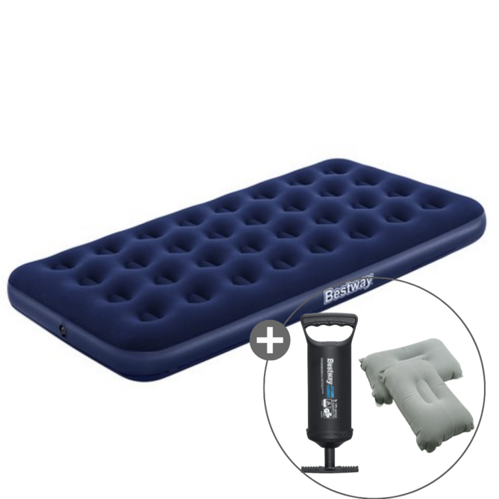 캠프빌리지 베스트웨이 에어매트베개 2개작은손펌프 세트, 블루