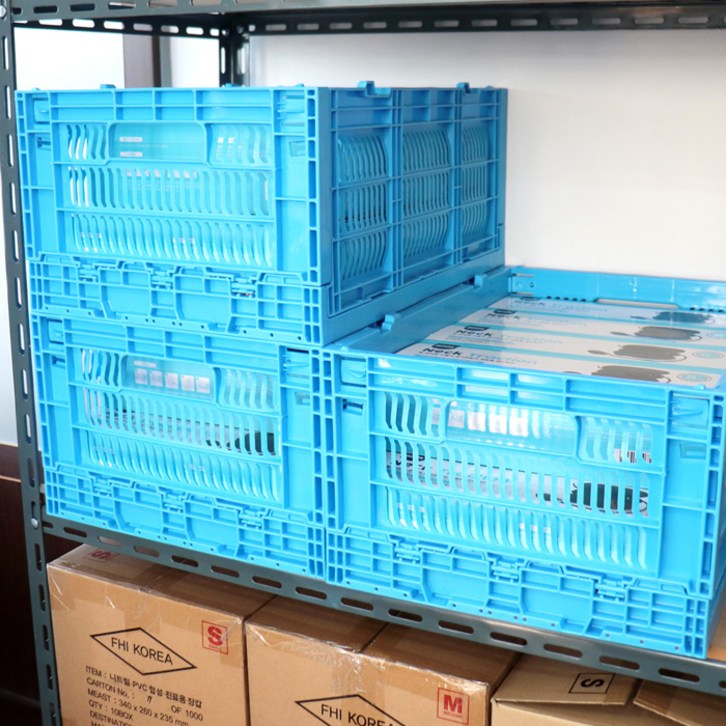 휴크래프트 물류용 접이식 폴딩박스 28L 창고 마트 공장 적층 공간활용 운반, 1개, 블루 - 쇼핑뉴스