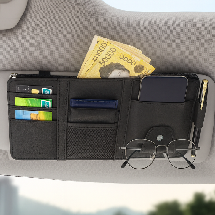 펀토피아 차량용 썬바이저 카드포켓 안경거치대 지폐수납