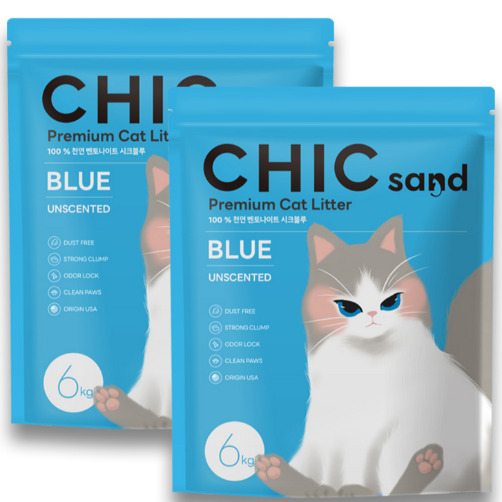 시크샌드 블루 프리미엄 벤토나이트 고양이 모래 6kg, 2팩