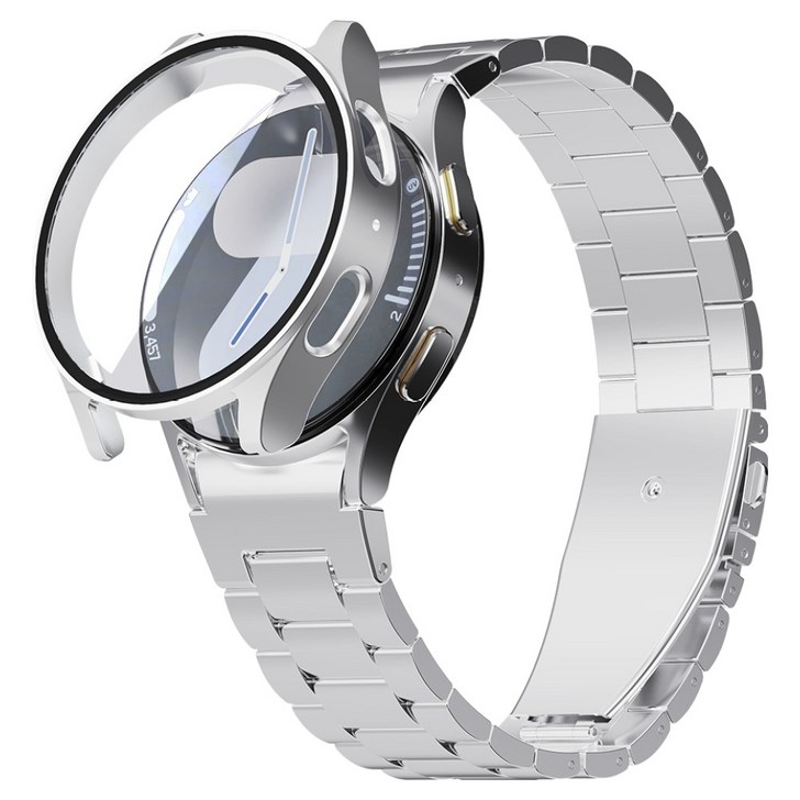 칸탐 갤럭시워치 메탈 스트랩  풀커버 케이스 세트, 실버, 1세트