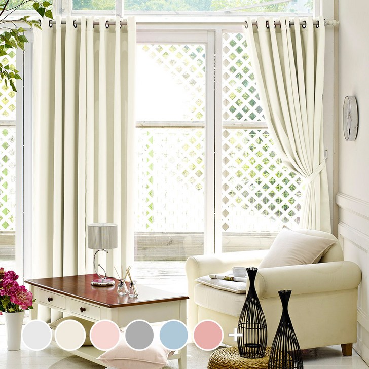 더자리 아일렛형 솔리드 암막 커튼 2p  끈 2p 세트