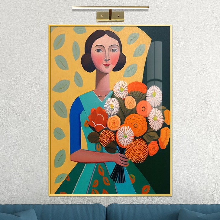 보고아트 꽃을 든 소녀 여인 여자 인물화 북유럽 카페 거실 그림 액자, 5 꽃다발을 든 여인C단발머리