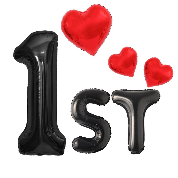 해피제이니 특별한 기념일 이벤트 파티 초대형 블랙숫자 하트 호일풍선 파티용품 세트