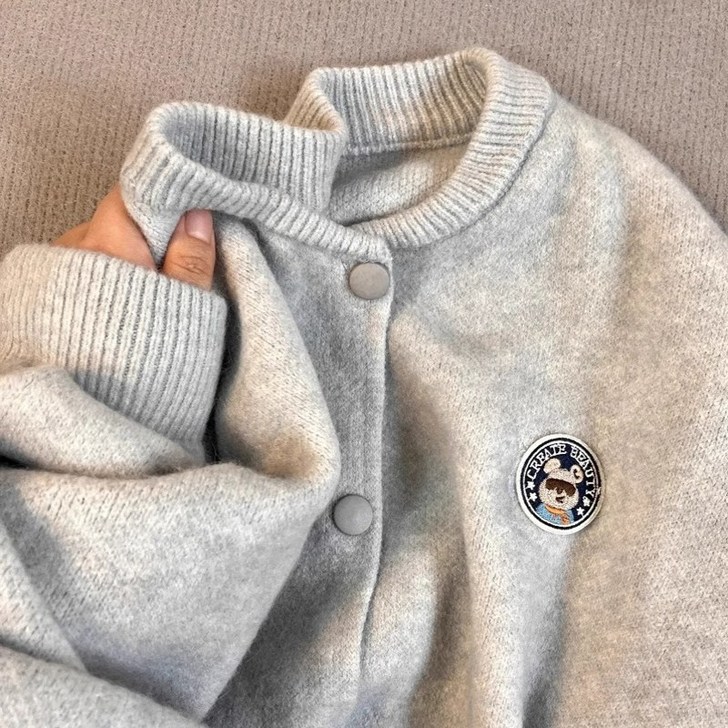 여성 봄 가을 소프트 라운드넥 부드러운 스웨이드 가디건