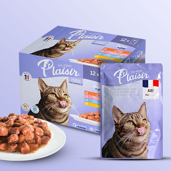 플레이저 신선한 육류를 사용한 고양이 그레이비 소스 파우치 청크 타입, 12개, 85g