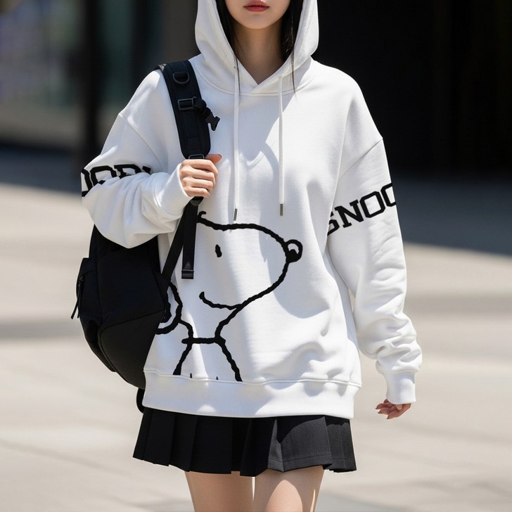 엠제이스타 피너츠 방긋 스누피 쭈리 오버핏 후드티 남녀공용 빅사이즈 M2XL