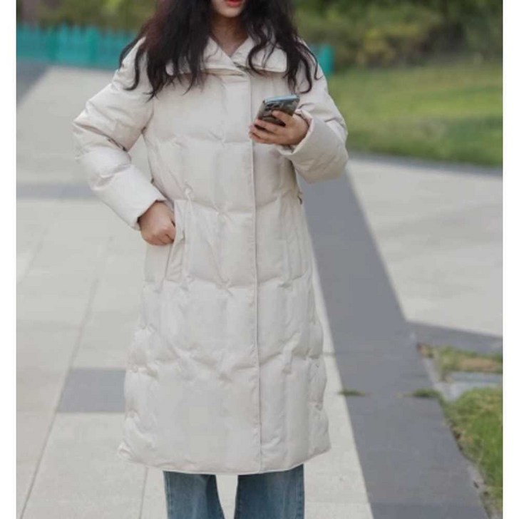 구스다운 롱패딩 벨트형 보온 겨울 코트 여성용 카라 아웃도어