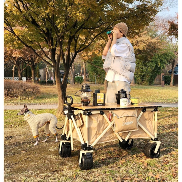 TOP1  안델센 V2 더플러스 캠핑웨건 3컬러, 광폭타이어 분리세척 ,3단핸들길이조절 ,저소음 바퀴,컴팩트한 디자인, 1개, 탄베이지한정세일중
