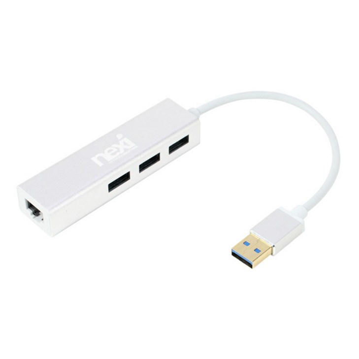넥시 USB3.0 USB 허브 3포트 기가비트 유선 랜카드 NXUH3P1L, 화이트, 1개