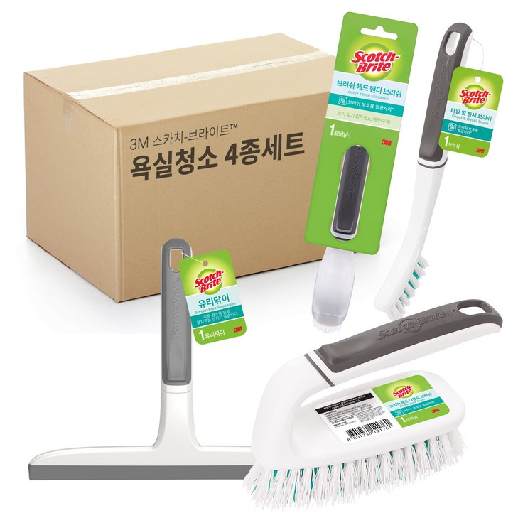 스카치브라이트 욕실청소용 브러쉬 타일 틈새 브러쉬 + 다용도 브러쉬 + 핸디 브러쉬 + 유리닦이 4종