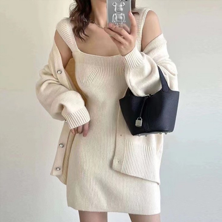 선빛 소벨 니트 간절기 원피스 가디건 세트