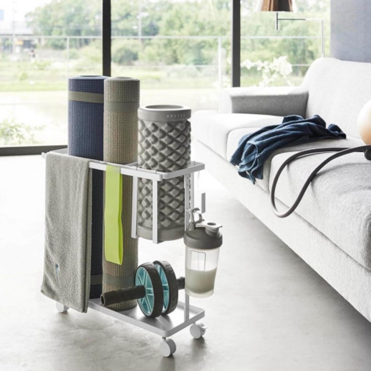 라슈에뜨 홈 요가매트 폼롤러 헬스 트레이닝 운동 기구 다용도 이동식 운동용품 보관 트레이, 1개, 퓨어화이트