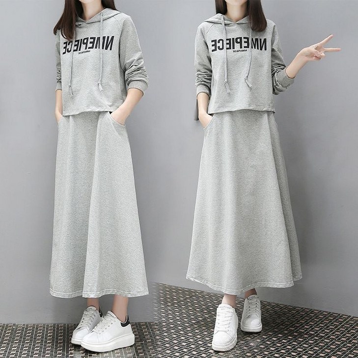 TIMEPURE 봄가을 신상 롱 후디 원피스 상하의 세트 캐주얼 루즈핏 슬림핏 연령없는 스타일