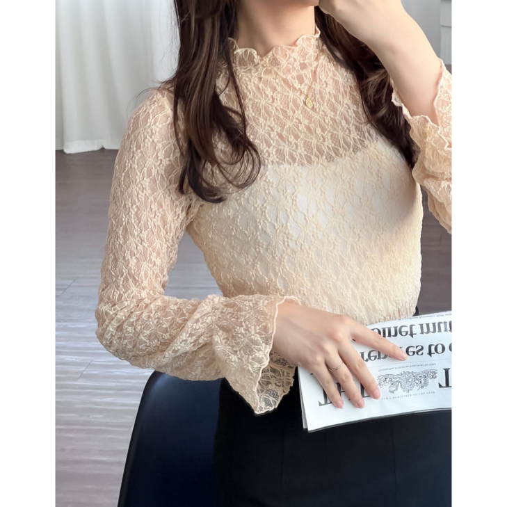 에플라인 봄신상 비너스 프릴 레이어드 이너폴라 레이스폴라 이너티 블라우스