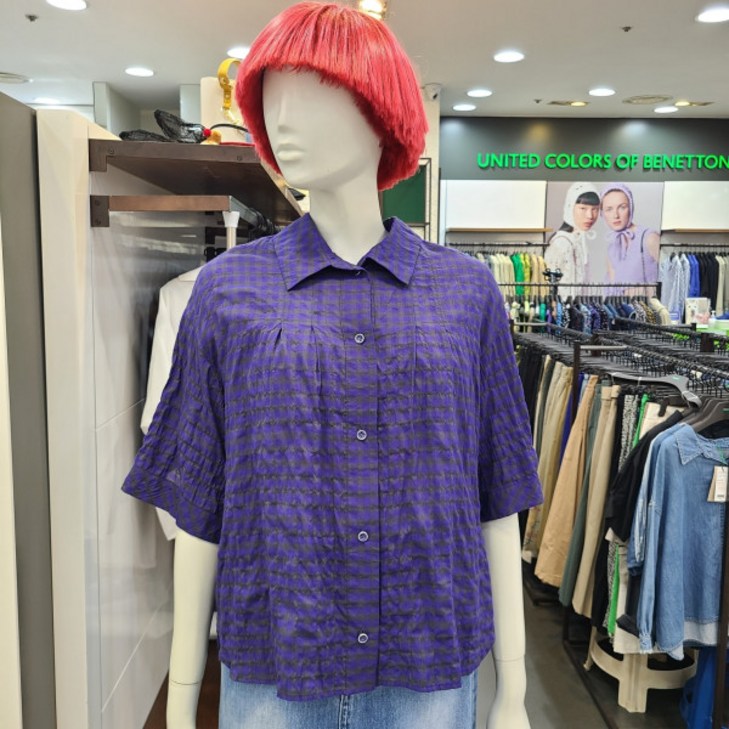베네통 체크반팔블라우스BABL76331