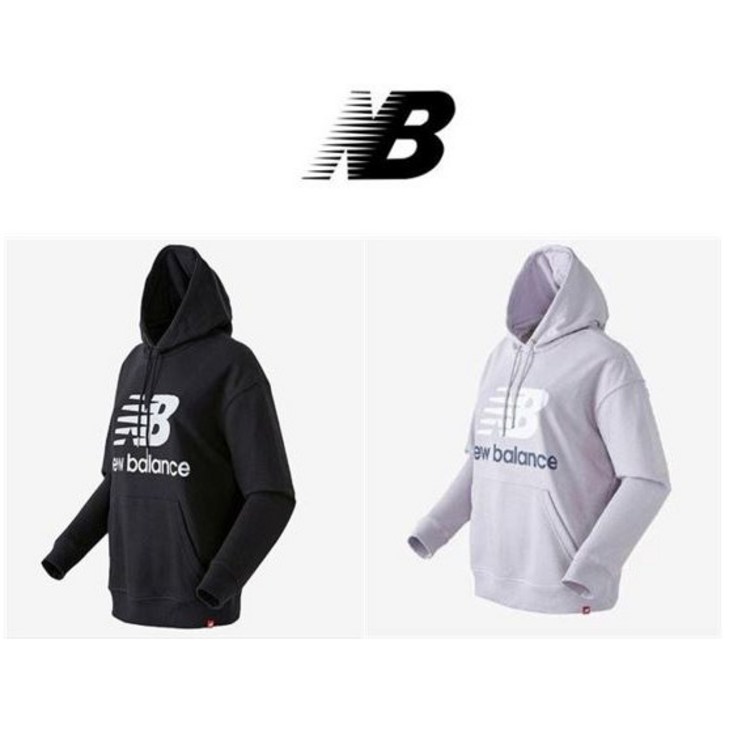 뉴발란스 우먼스 에센셜 스택드 로고 오버후드티 NBN0C4S012 라이트퍼플 블랙