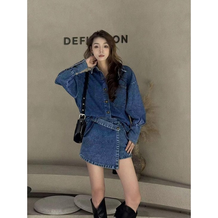 해피유통 여성 투피스세트 빈티지 카고 데님 자켓하이웨스터 스커트 jhz