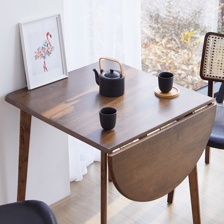 리비니아 크리미 드롭리프 접이식 확장형 원목식탁 테이블 사각 원형 선택 2Colors, 월넛