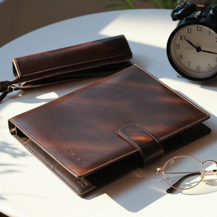 2025년 속지증정 마뜨 25절 아도방 소가죽 시스템 만년 6공 다이어리 커버 투톤브라운, 투톤브라운D79391