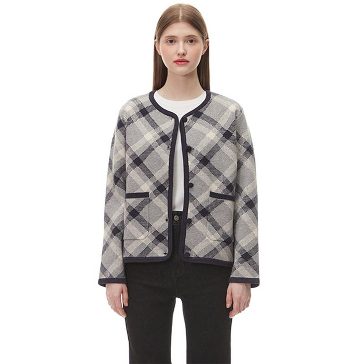플라스틱아일랜드 체크패턴 아우터형 니트 가디건 PQ1KG132