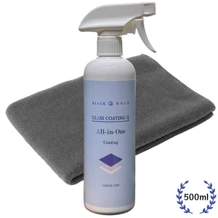 블랙홀 글라스 코팅큐 500ml 초극세사 타월 2장 유리막 발수코팅제 물때 세정, 500ml