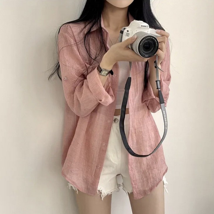 온미올렛 여성 린넨 거즈 아사면 긴팔 셔츠 남방
