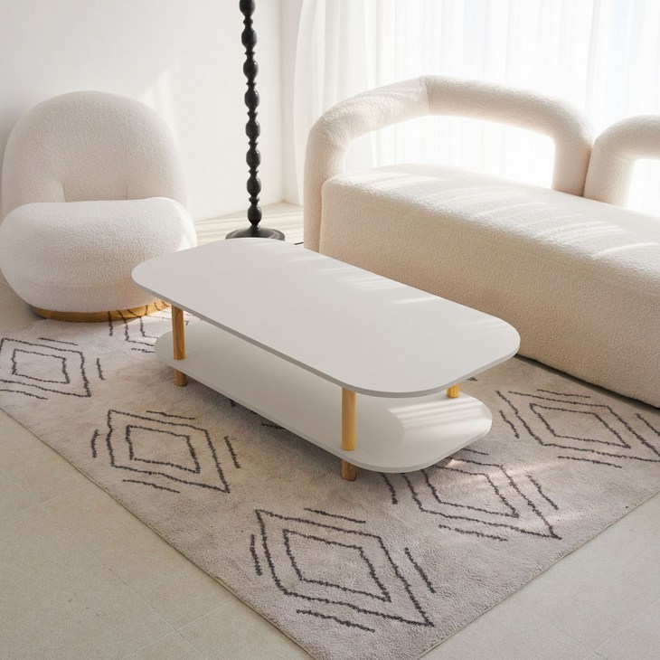 루미나 E0 LPM 오버라운드 2단 쇼파 테이블 1200, 퓨어화이트