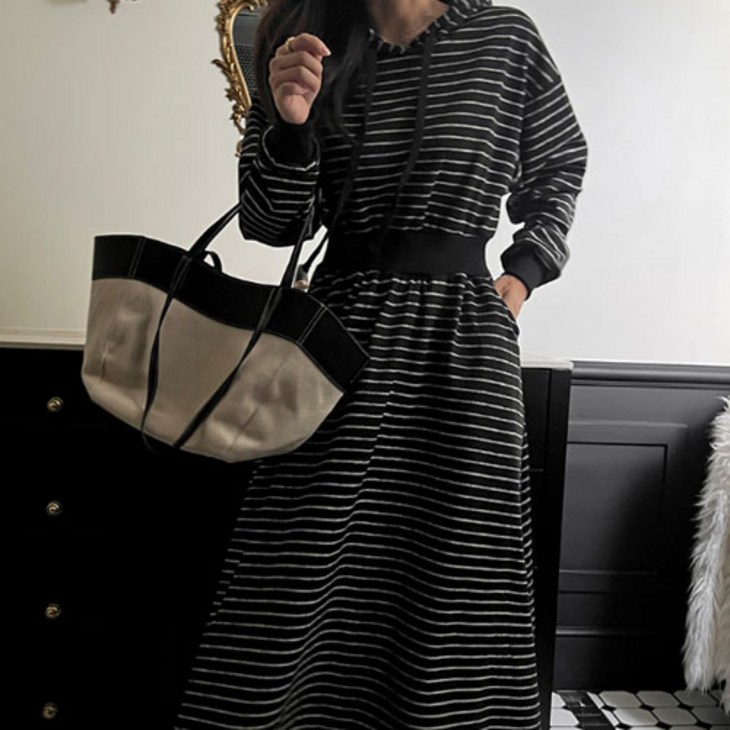 난닝구제이델 스트라이프후드원피스