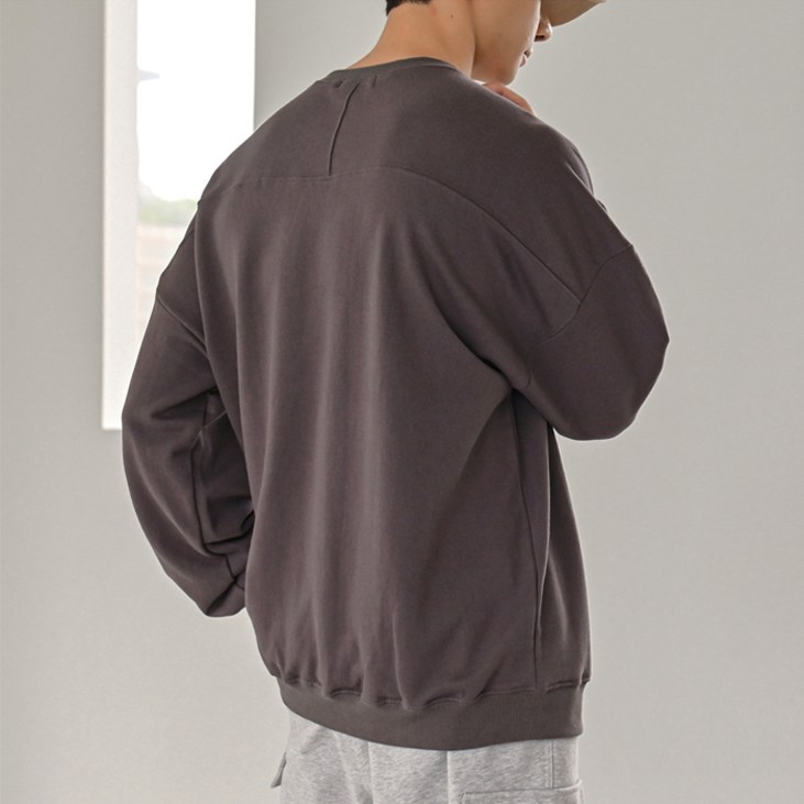 플레이즈 남성용 오버핏 워싱 백절개 맨투맨 티셔츠