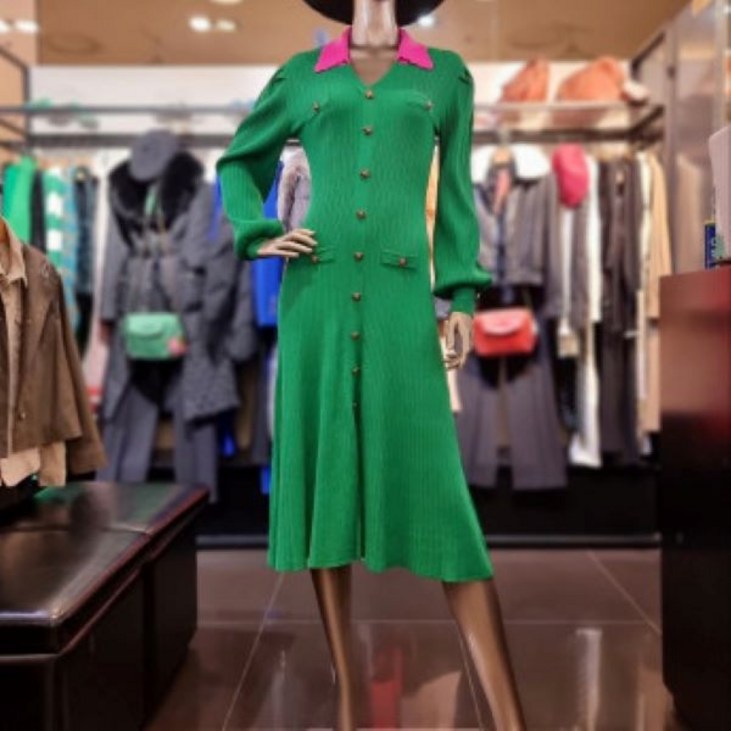 제시뉴욕 배색칼라넥 A라인 롱니트원피스 JC8 KA3440