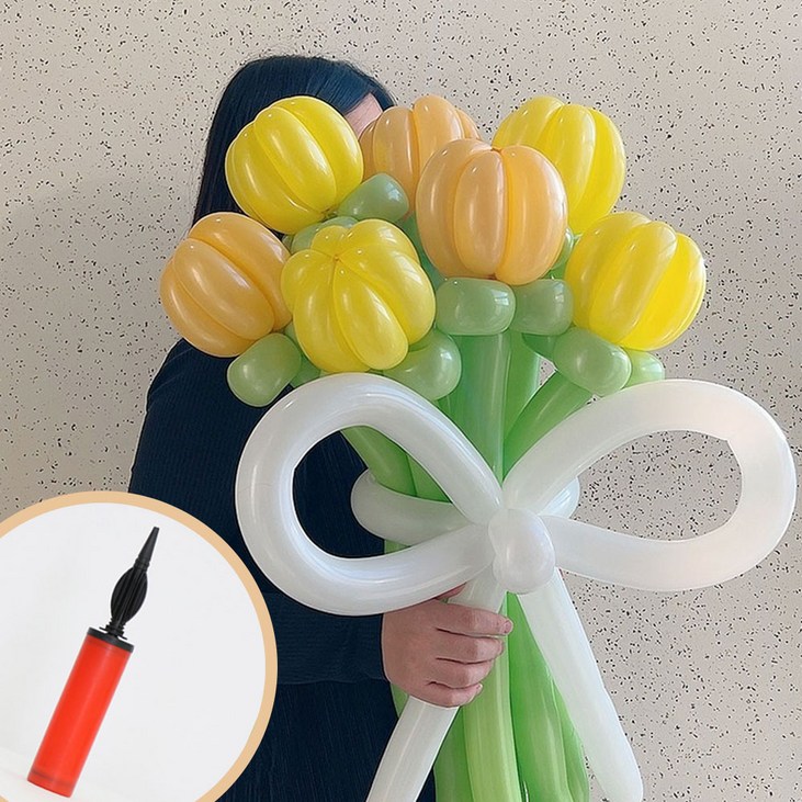 365잇템 DIY 튤립 풍선꽃다발손펌프, 1개, 레몬옐로우