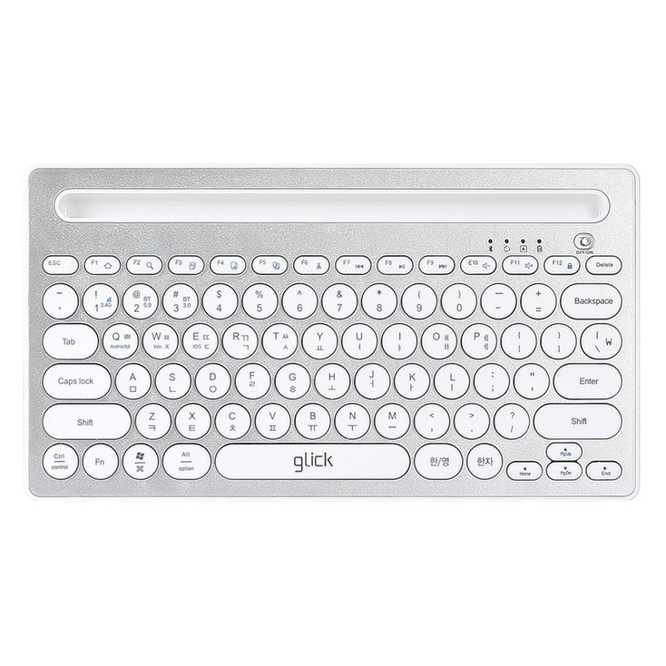 지클릭커 패드폰 저소음 무선 블루투스 키보드, 실버화이트, WK40, 무소음